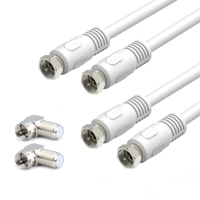 RFAdapter Coaxial Cable 3 feet, RG6 Coaxial Cable, 2 Pack White 75 Ohm Quad Shield TV Antenna Cables with F-Male Connectors, Ideal for TV DVR Satellite - Image 1